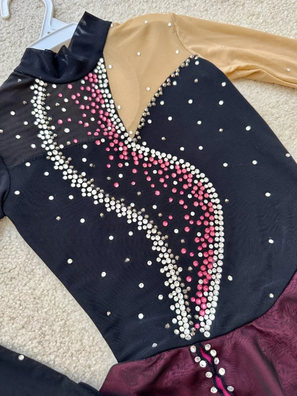 New Black with pink trim Crystal Figure Skating Dress Girls Size 6